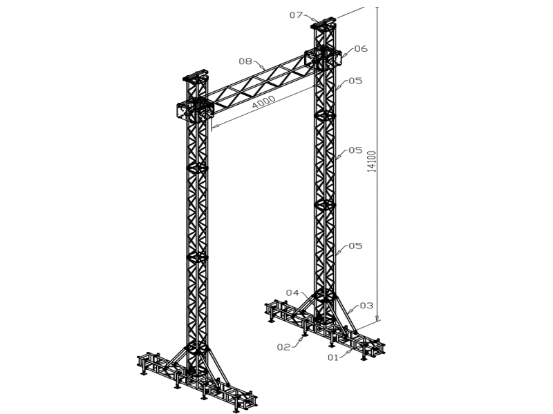 LED Screen Ground Supports  4 m span and load capacity up to 900 kg